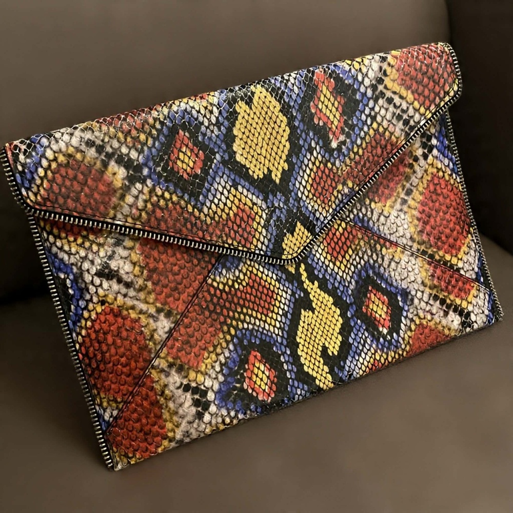 Rebecca Minkoff Leo Multi Colored Python Clutch - image 1